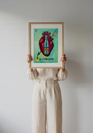 Lotería El Corazón Topo Chico art print by Caya Crum — framed with velvet mat