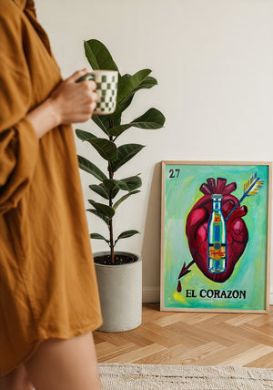 Lotería El Corazón Topo Chico art print by Caya Crum — framed with velvet mat