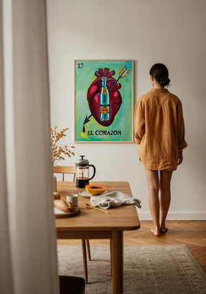 Lotería El Corazón Topo Chico art print by Caya Crum — framed with velvet mat