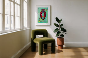 Lotería El Corazón Topo Chico art print by Caya Crum — framed with velvet mat