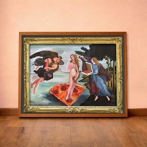 Venus de Milo & Pizza old masters art print by Caya Crum — horizontal room scene