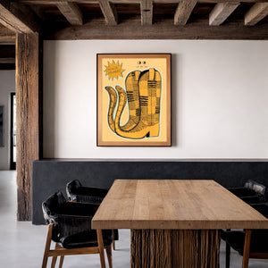 Roach Stompers Cowboy Boots Drawing 1 shown framed by Crum Art