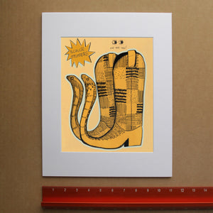 Roach Stompers Cowboy Boots Drawing Art Print | Caya Crum Art