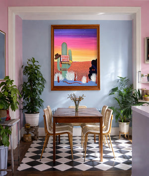 Howdy Hotel Desert shown framed by Crum Art