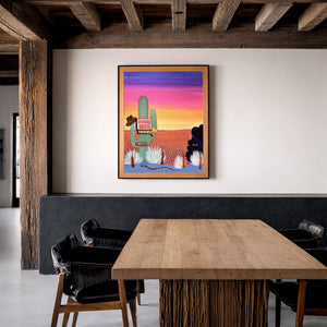 Howdy Hotel Desert shown framed by Crum Art