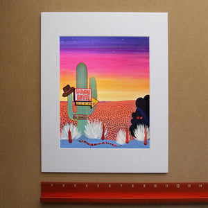 Howdy Hotel neon desert art print by Caya Crum, hand-signed vertical fine art print