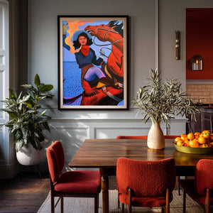 Smoking Cowgirl Mildred Rider shown framed by Crum Art