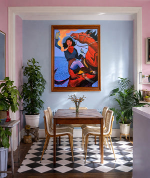 Smoking Cowgirl Mildred Rider shown framed by Crum Art