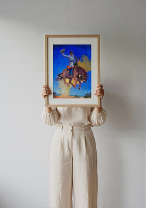 Bronco Buster Night rodeo art print by Caya Crum — framed with velvet mat