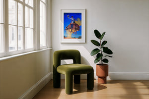 Bronco Buster Night rodeo art print by Caya Crum — framed with velvet mat
