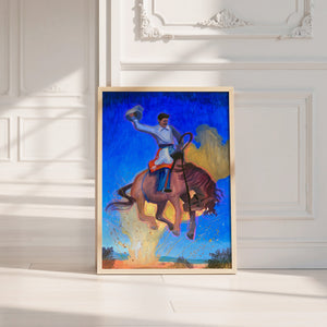 Bronco Buster Night rodeo art print by Caya Crum — neutral frame room mockup