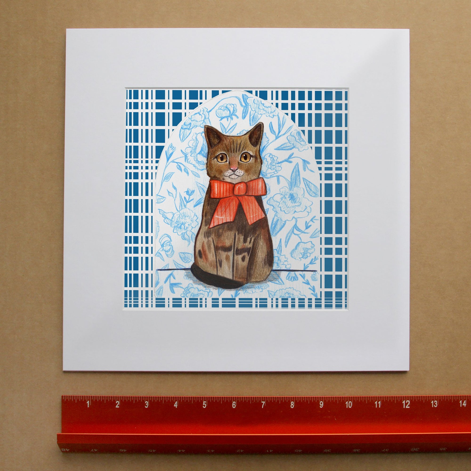 Suki Chinoiserie cat art print by Caya Crum — framed room mockup