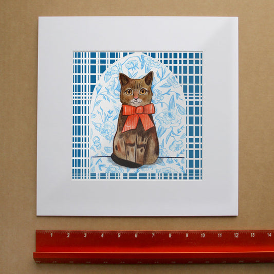 Suki Chinoiserie cat art print by Caya Crum — framed room mockup