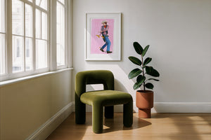 Banana Guns cowboy art print by Caya Crum — framed with velvet mat