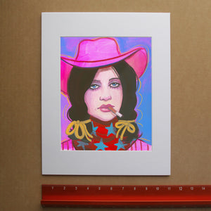 Billie cowgirl art print by Caya Crum — with white mat