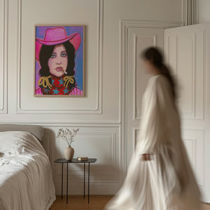 Billie cowgirl art print by Caya Crum — framed vertical room scene