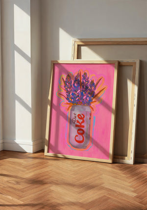 Diet Coke & Bluebonnets kitchen art print by Caya Crum — neutral frame room mockup