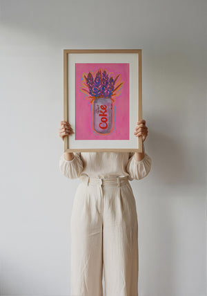 Diet Coke & Bluebonnets kitchen art print by Caya Crum — framed with velvet mat