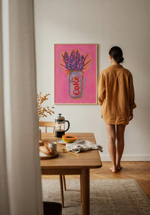 Diet Coke & Bluebonnets kitchen art print by Caya Crum — framed with velvet mat