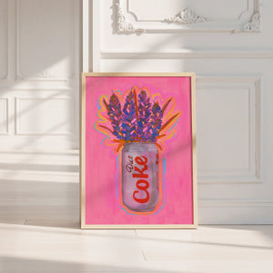 Diet Coke & Bluebonnets kitchen art print by Caya Crum — neutral frame room mockup