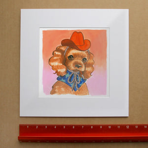 Smoking Cowboy Cavalier dog art print by Caya Crum — framed room mockup