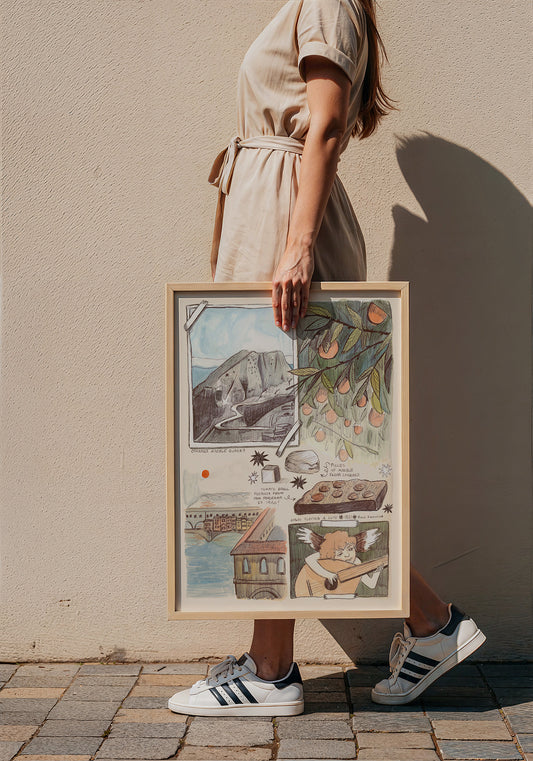 Florence Sketchbook travel art print by Caya Crum — framed with velvet mat