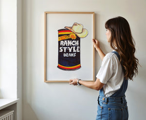 Ranch Style Beans Sketchbook kitchen art print by Caya Crum — framed vertical room scene