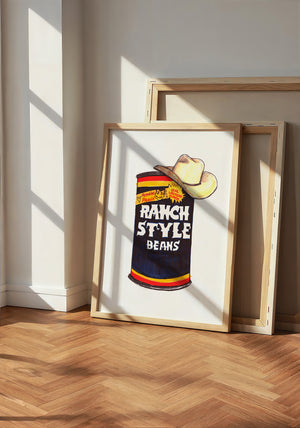 Ranch Style Beans Sketchbook kitchen art print by Caya Crum — neutral frame room mockup
