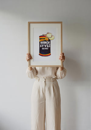 Ranch Style Beans Sketchbook kitchen art print by Caya Crum — framed with velvet mat