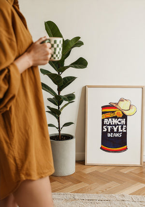 Ranch Style Beans Sketchbook kitchen art print by Caya Crum — framed with velvet mat