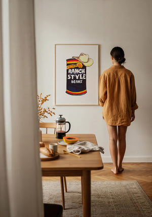 Ranch Style Beans Sketchbook kitchen art print by Caya Crum — framed with velvet mat