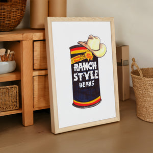 Ranch Style Beans Sketchbook kitchen art print by Caya Crum — framed vertical room scene