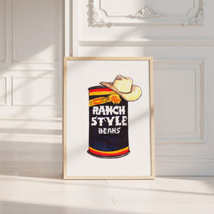 Ranch Style Beans Sketchbook kitchen art print by Caya Crum — neutral frame room mockup