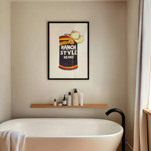 Ranch Style Beans Sketchbook kitchen art print by Caya Crum — framed vertical room scene