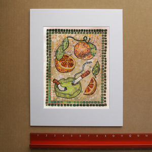 Cigarettes & Oranges Mosaic weirdcore art print by Caya Crum — framed vertical room scene