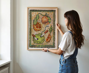 Cigarettes & Oranges Mosaic weirdcore art print by Caya Crum — framed vertical room scene