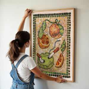 Cigarettes & Oranges Mosaic weirdcore art print by Caya Crum — framed vertical room scene