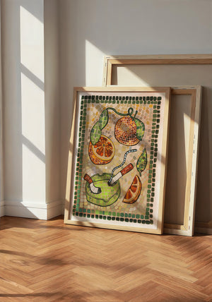 Cigarettes & Oranges Mosaic weirdcore art print by Caya Crum — neutral frame room mockup