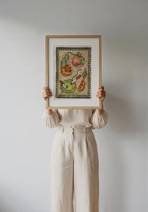 Cigarettes & Oranges Mosaic weirdcore art print by Caya Crum — framed with velvet mat