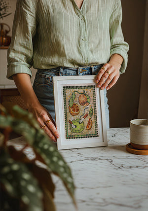 Cigarettes & Oranges Mosaic weirdcore art print by Caya Crum — neutral frame room mockup