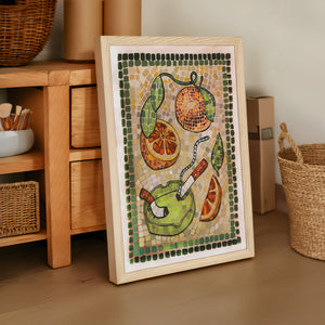 Cigarettes & Oranges Mosaic weirdcore art print by Caya Crum — framed vertical room scene