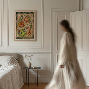 Cigarettes & Oranges Mosaic weirdcore art print by Caya Crum — framed vertical room scene