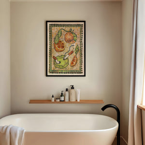 Cigarettes & Oranges Mosaic weirdcore art print by Caya Crum — framed vertical room scene
