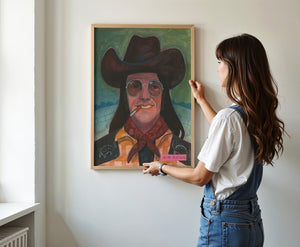 Sir Doug Sahm music wall art print by Caya Crum — framed vertical room scene