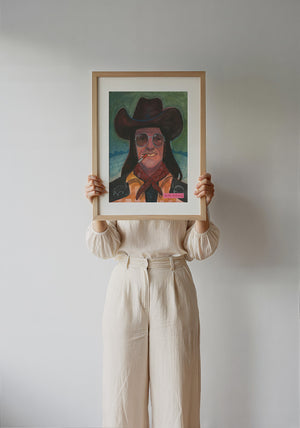 Sir Doug Sahm music wall art print by Caya Crum — framed with velvet mat