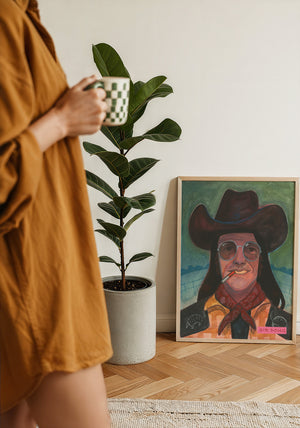 Sir Doug Sahm music wall art print by Caya Crum — framed with velvet mat