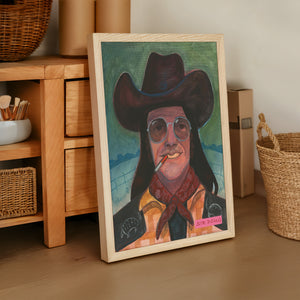 Sir Doug Sahm music wall art print by Caya Crum — framed vertical room scene