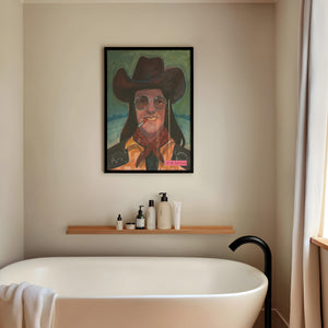 Sir Doug Sahm music wall art print by Caya Crum — framed vertical room scene