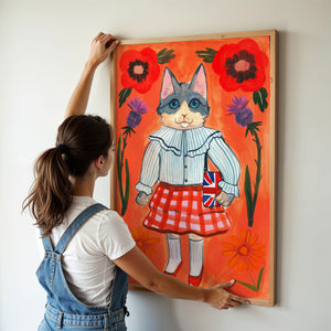 English Schoolgirl Cat cat art print by Caya Crum — framed vertical room scene