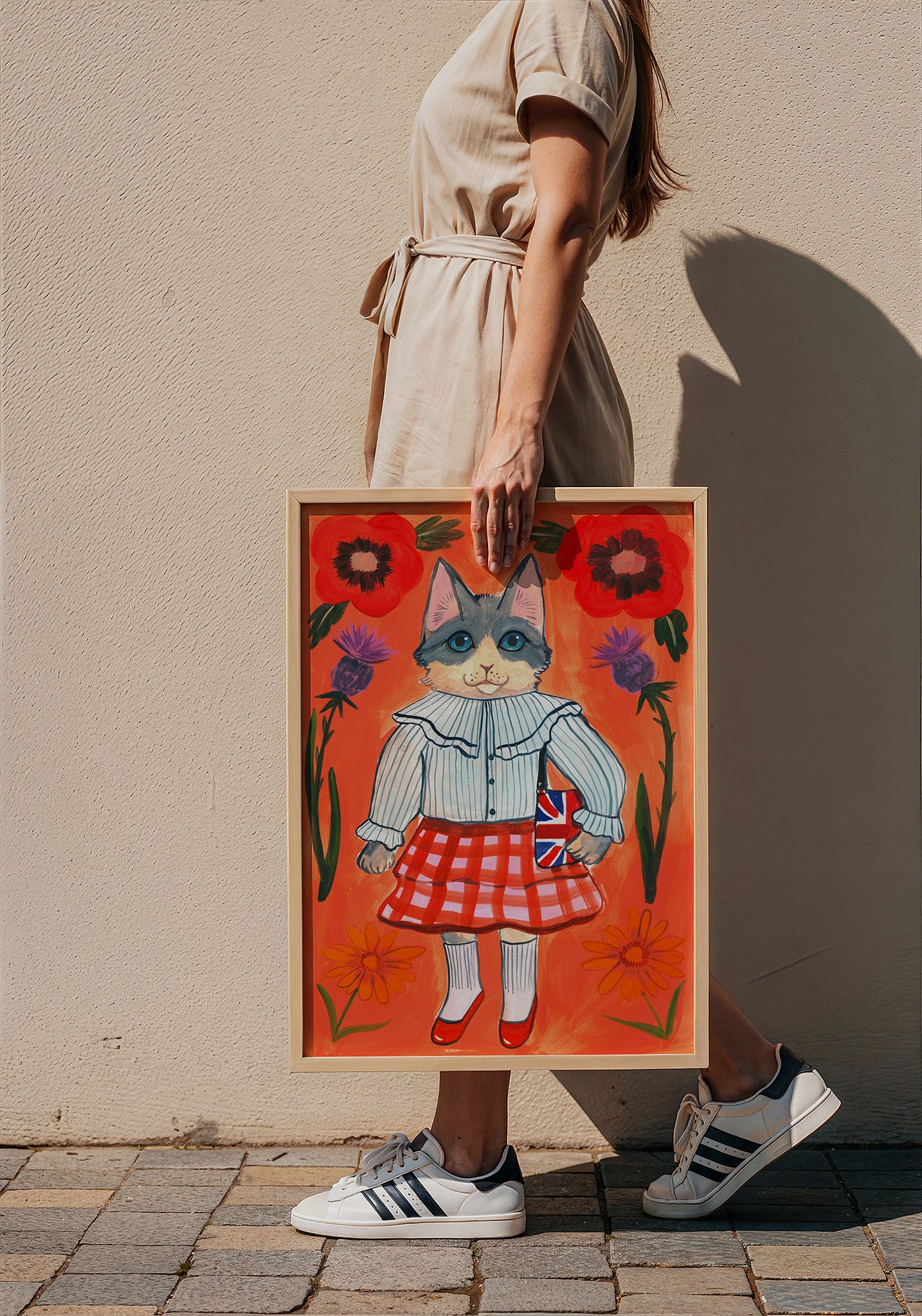 English Schoolgirl Cat cat art print by Caya Crum — framed with velvet mat